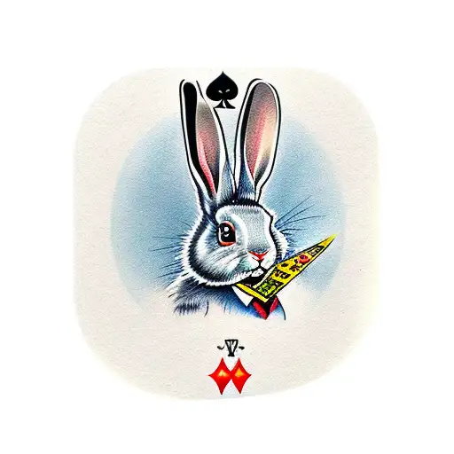 A Rabbit Playing Cards With A Bad Face And A Topper And A Monocle