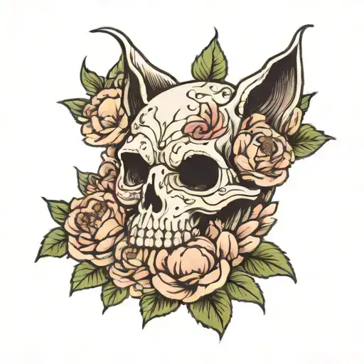 Cat Skull And Peonies