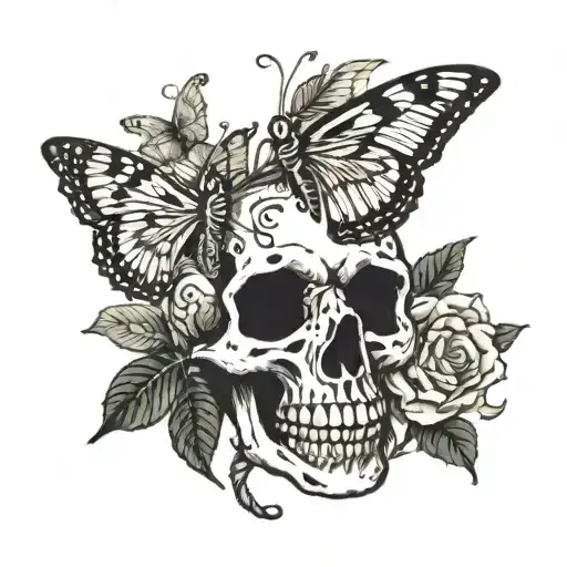 Skeleton And Butterflies Intertwined
