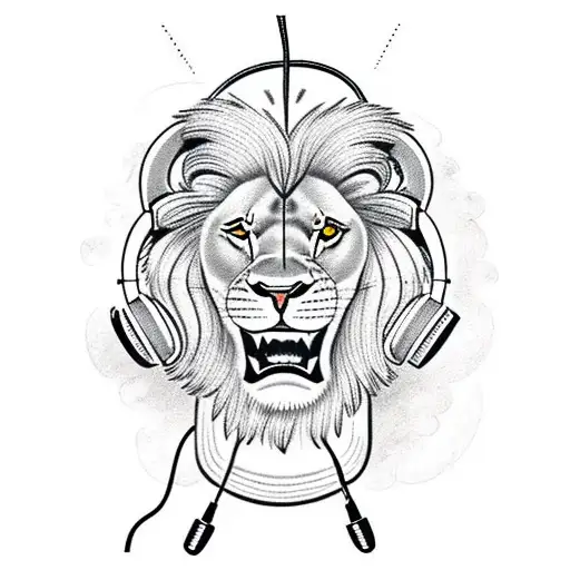 A Lion Wearing Headphones And Singing Into A Vintage Microphone