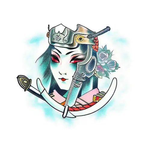 Face Os Girl Whit Armor Samurai And Sword In Your Hand