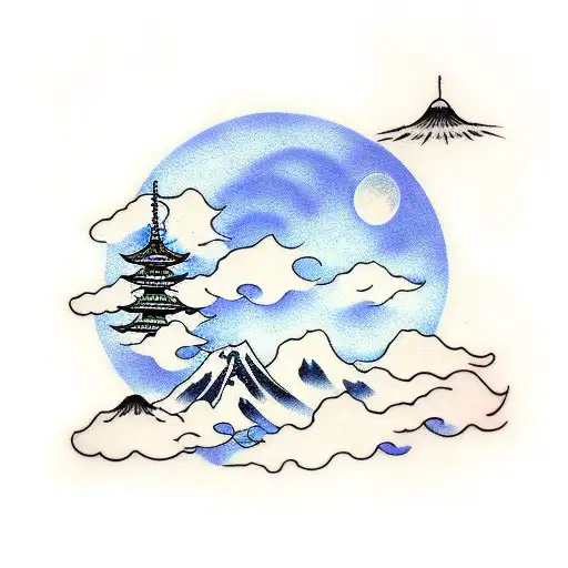 Japanese Style Clouds Evoloping Moon