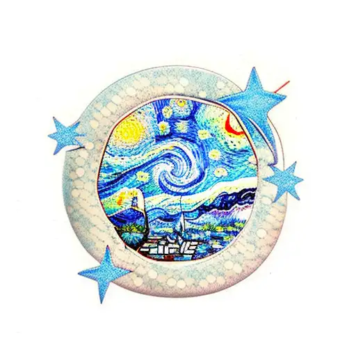 Starry Night Lilo And Stitch Beach Van Gogh Style