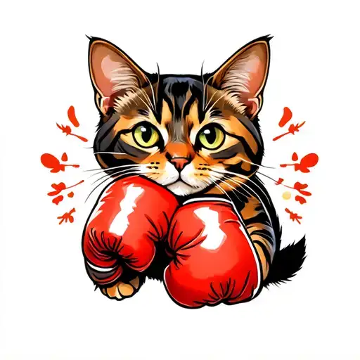 Tortoiseshell Cat With Boxing Gloves