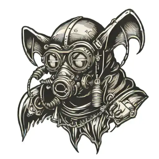 Cave Bat With A Military Rebreather And Diving Mask