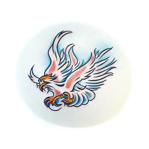 A Traditional Style Tattoo Of A Phoenix Holding A Volleyball Ball In Its Talons