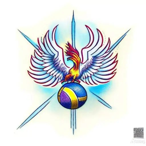 A Traditional Style Tattoo Of A Phoenix Holding A Volleyball Ball In Its Talons