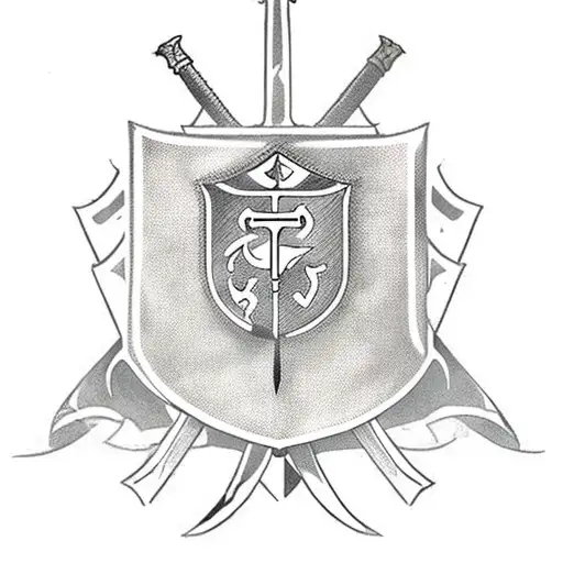 A Templar Knight Wielding Sword And Shield While Kneel