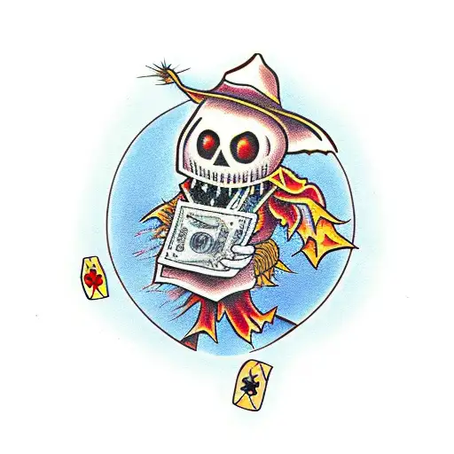 Scarecrow Holding A Bag Of Money