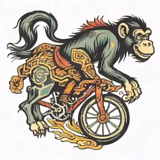 Cartoon Monkey Ridind Horse