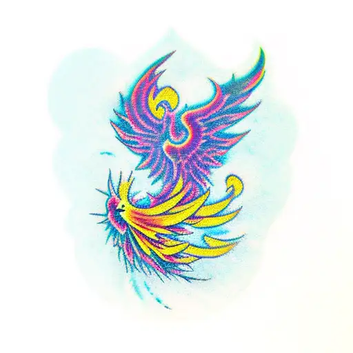 Phoenix Rising Out Of Flower With Long Stem