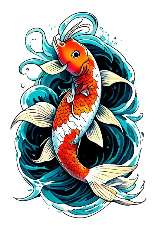 Koi Fish With Waves