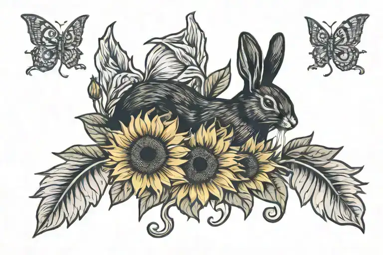 Black Rabbitt With Sunflower Incorporated