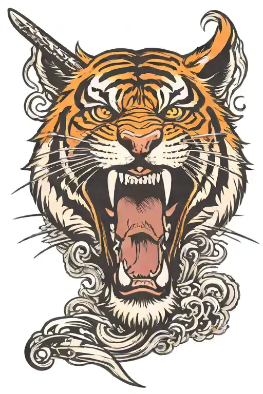 Tiger With Katana In Mouth With Tongue