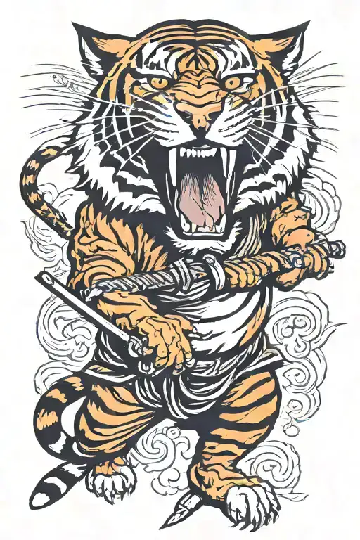 Tiger With Katana In Mouth