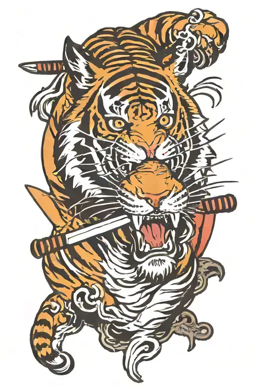 Tiger With Katana In Mouth