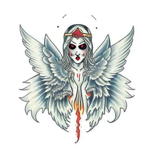 Neotraditional Dark Hooded Angel With Fiery Eyes