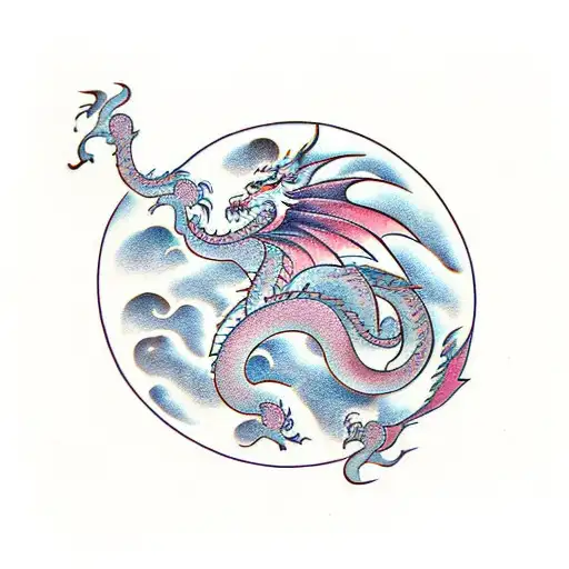 Dragon With Lion Geometric