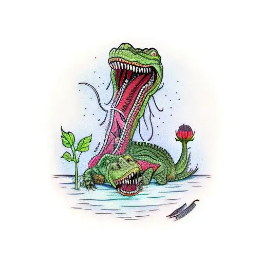 Aligator Eating A Carnivore Plant Eating A Fly