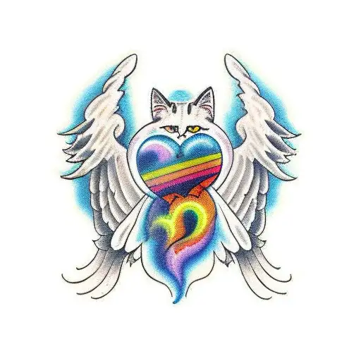 5 Cats With Angel Wings Playin In Heaven Over The Rainbow Bridge