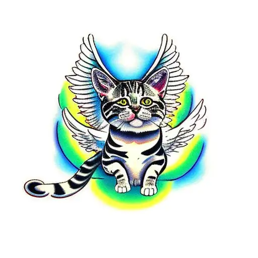 5 Cats With Angel Wings Playin In Heaven Over The Rainbow Bridge