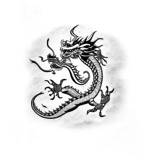 Chinese Dragon In Shuriken And Man Skull