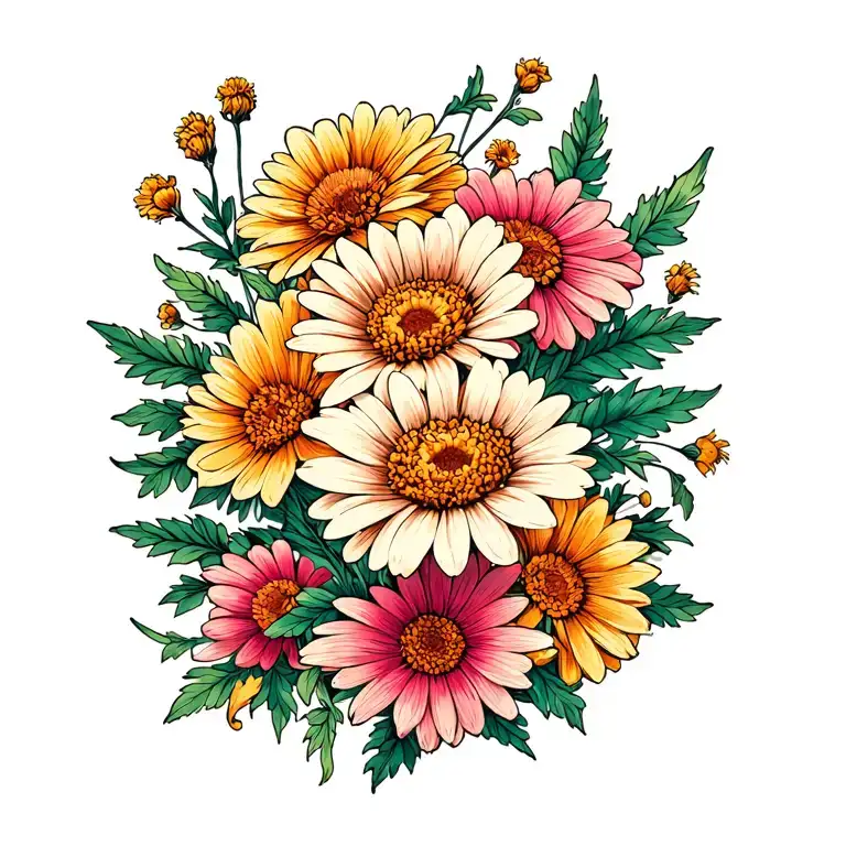 Chrysanthemum Carnation Daisy Marigold Flowers Intertwined