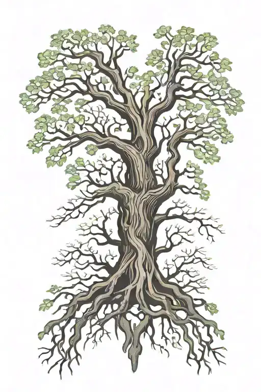 Large Oak Tree With Roots Forming A Heart In Hands