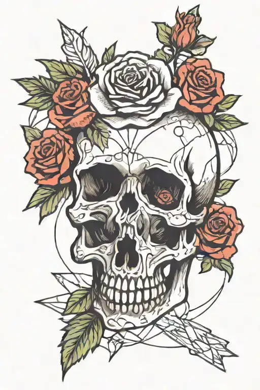 Skull And Roses And Geometric Shapes And Thin Lines