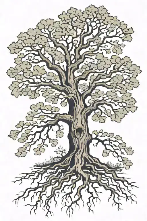 Large Oak Tree With Roots