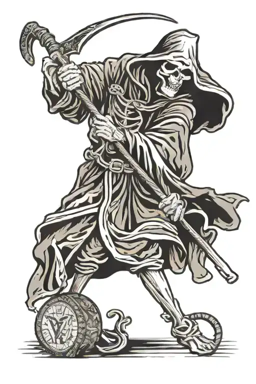 Grim Reaper With Scythe Wears Louis Vuitton Robe By His Side