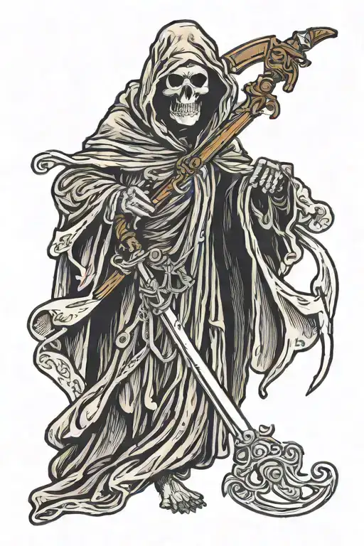 Grim Reaper With Scythe Wears Louis Vuitton Robe Holding