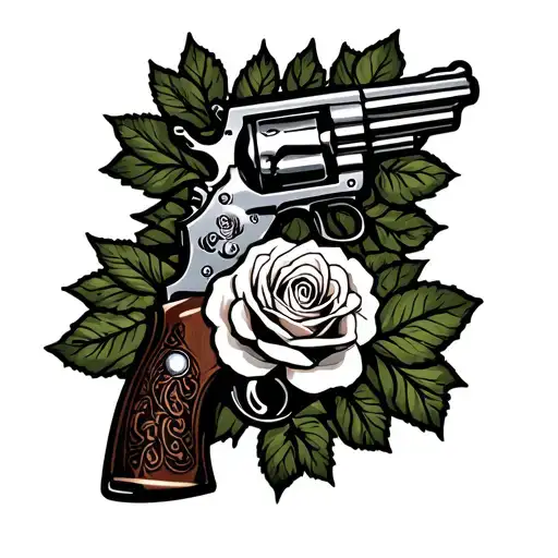 Rose And Two Crossed Revolvers Crossed In Front