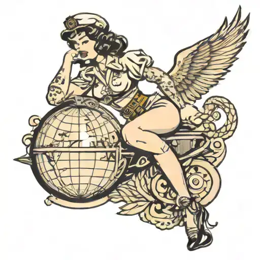 Sailor Jerry Woman Sitting On Marine Corps Eagle Globe And Anchor