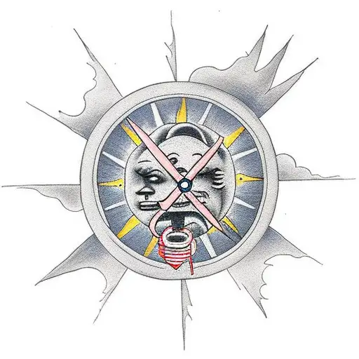 Sun Peaking Through Clouds With Three Crosses And A Clock Faded In The Background Ticking Down