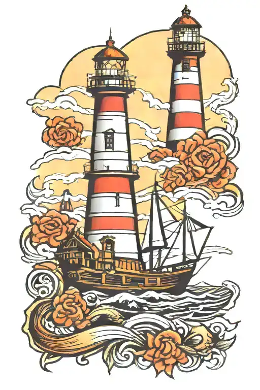 Lighthouse Guiding A Ship