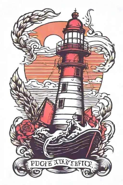 Lighthouse Guiding A Ship Emerging