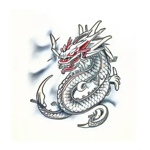 Traditional Japanese Dragon Lifting A Barbell