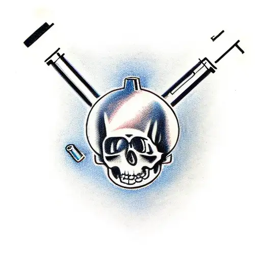 A Small Gun With A Plus Sign And A Piece Of Candy Inside A Heart