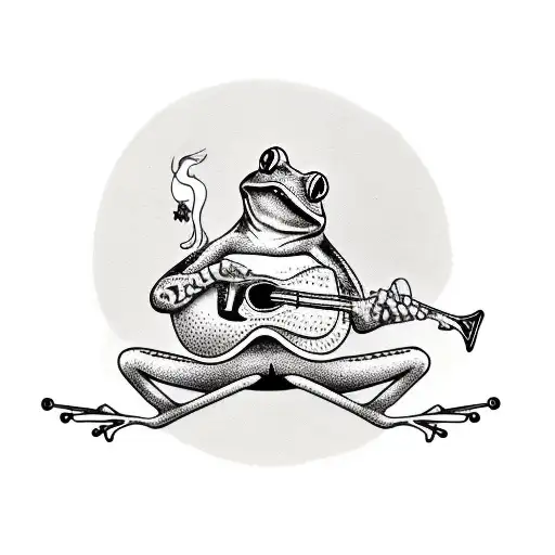 A Frog Sitting On A Chair Smoking A Pipe And Playing Blues On An Old Semi-acoustic Guitar
