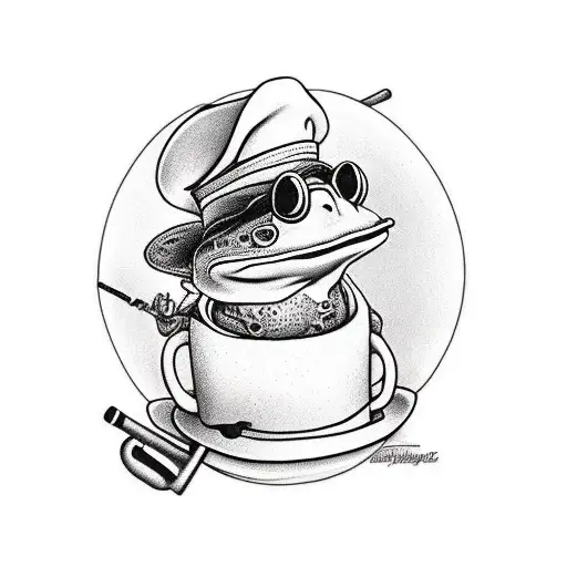 A Frog In A Hat Sitting On A Chair While Smoking A Pipe And Playing Blues On A Guitar