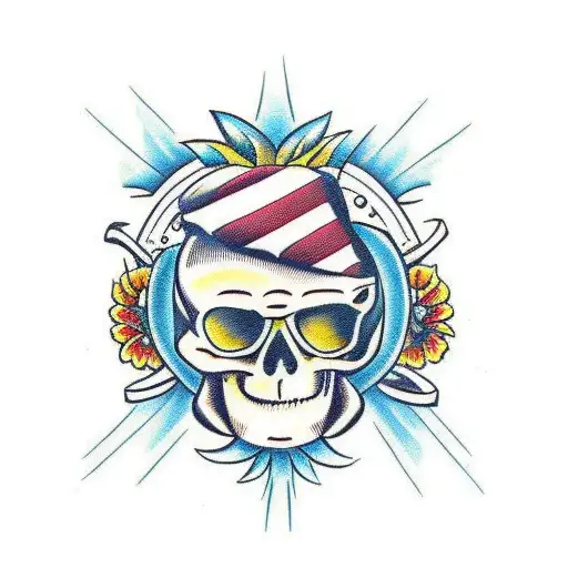 A Vacation-themed Tattoo With A Skull Wearing Sunglasses