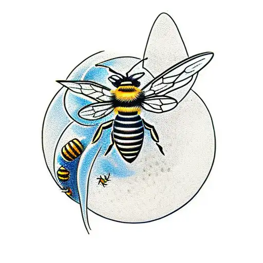 Bee With With Honeycomb And Crescent Moon