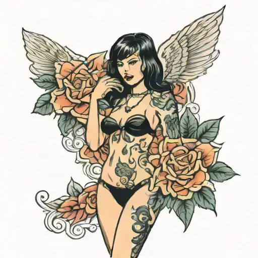 Girl With Black Hair In A Bikini Standing