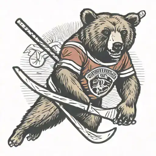 California State Bear With Hockey Sticks Crossed