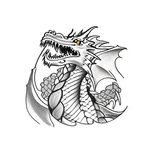 Full Body Dragon With Mountain In Background