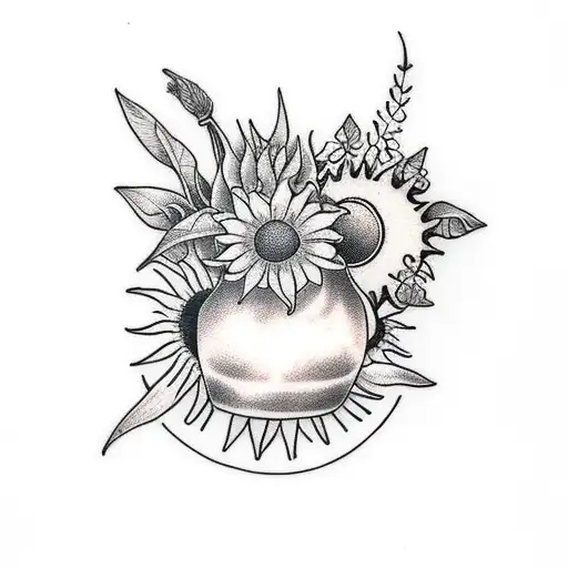 Sun With Flowers And A Robin On The Flowers