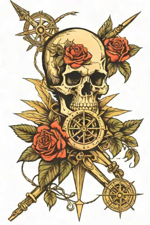 Skull And Roses And Compass Intertwined