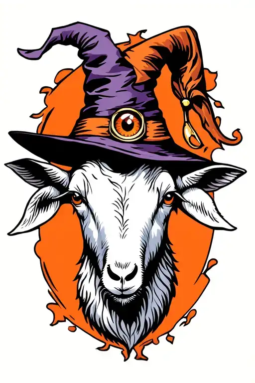 Goat Head With Witch Hat And Glass Eye