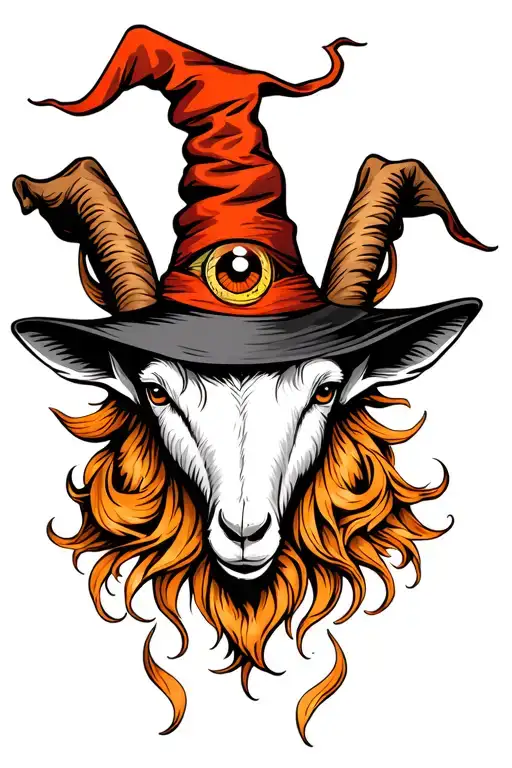 Goat Head With Witch Hat And Glass Eye